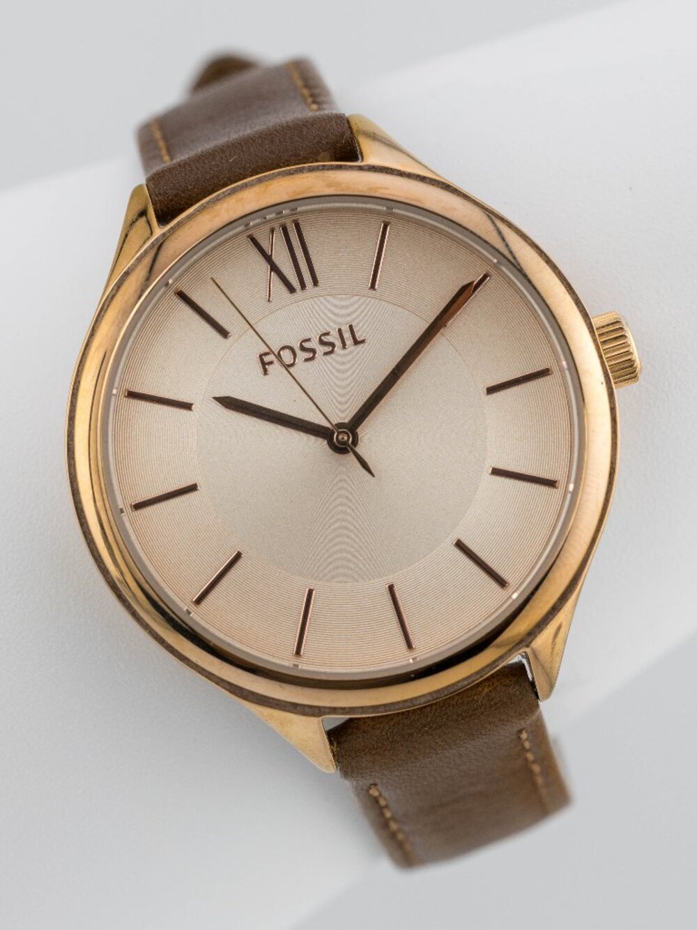 Fossil BQ3152 Women's Rose Gold Brown Leather Quartz Analog Watch Fresh Battery